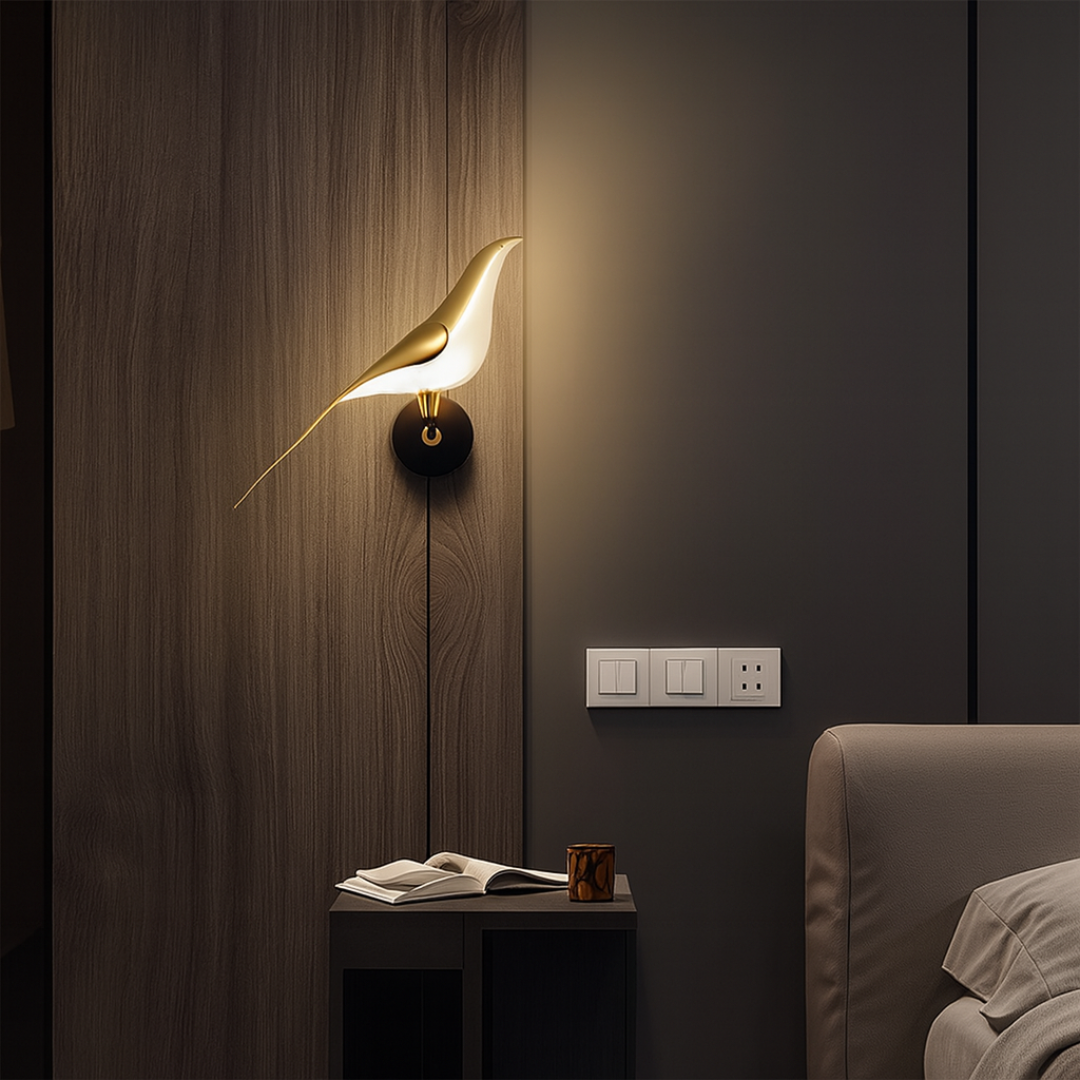 Nowoczesna lampa ścienna w kształcie ptaka do sypialni | Złota