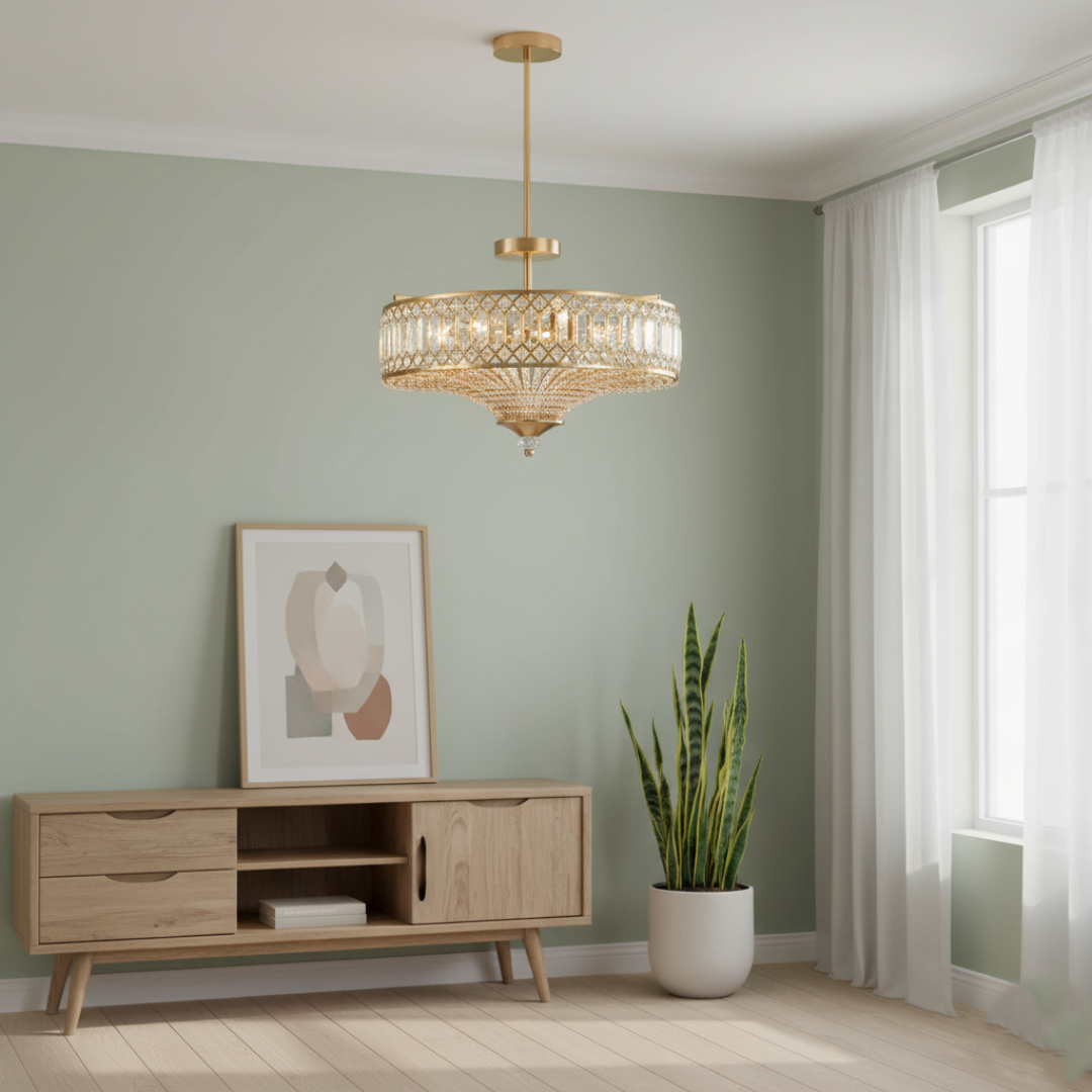 Nowoczesna lampa sufitowa półfluorescencyjna z kryształami | Rzeźbiona