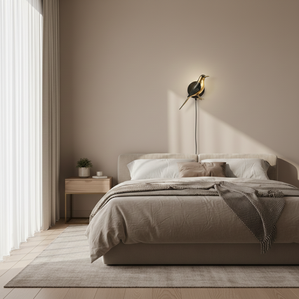 Nowoczesna lampa ścienna w kształcie ptaka do sypialni | Złota