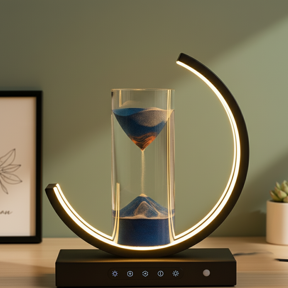 Nowoczesna lampa stołowa LED z piaskiem 3D na baterie | Szkło