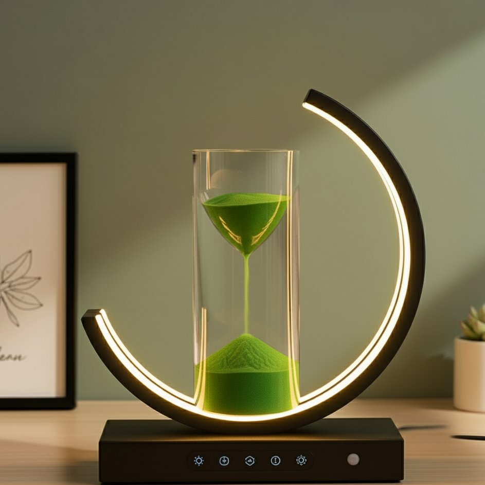 Nowoczesna lampa stołowa LED z piaskiem 3D na baterie | Szkło