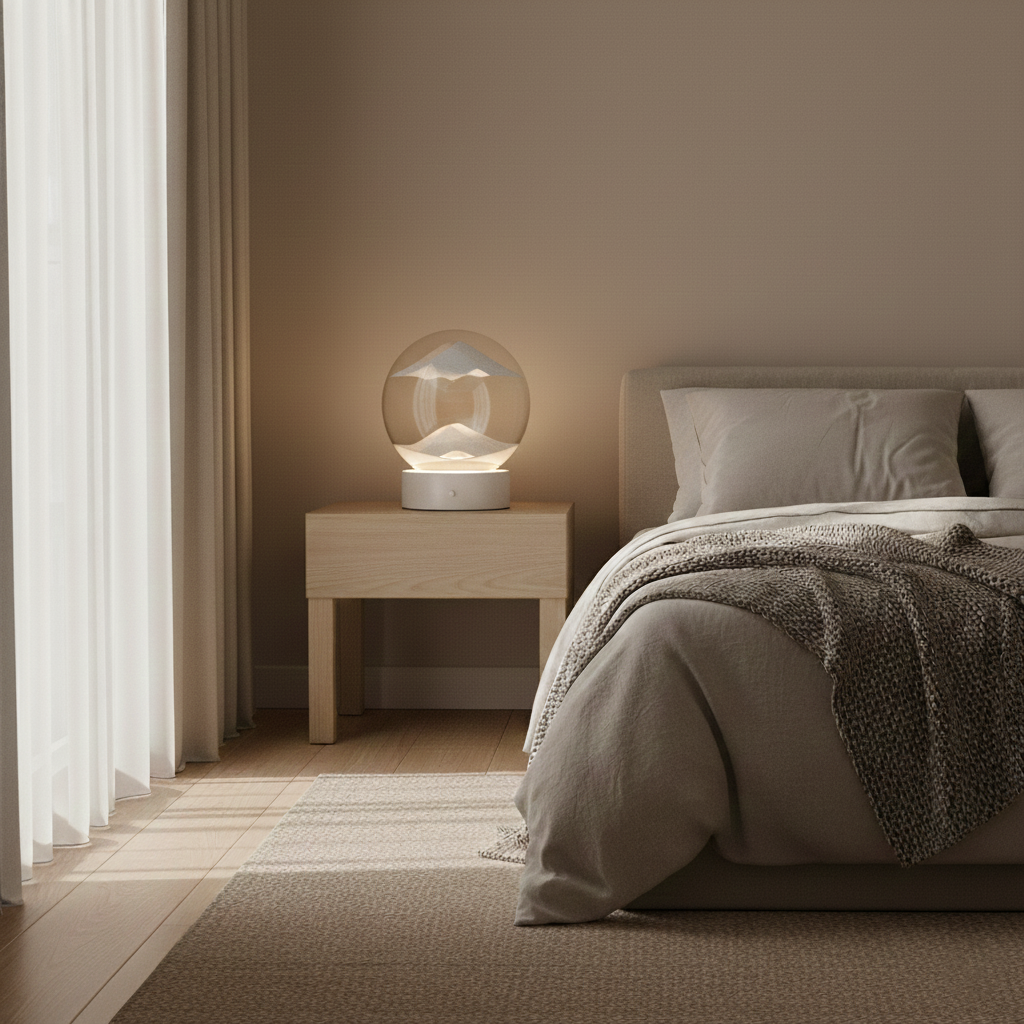 Nowoczesna lampa stołowa LED z piaskiem 3D na baterie | Szkło