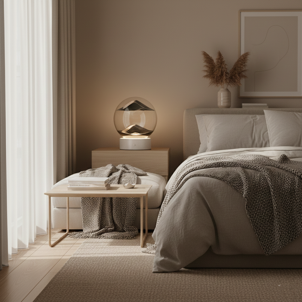 Nowoczesna lampa stołowa LED z piaskiem 3D na baterie | Szkło