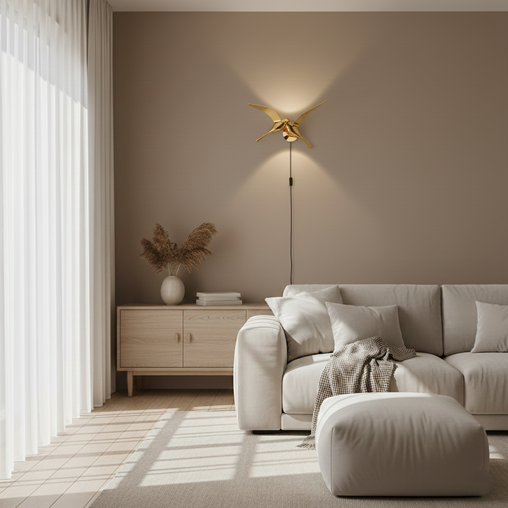 Nowoczesna lampa ścienna w kształcie ptaka do sypialni | Złota