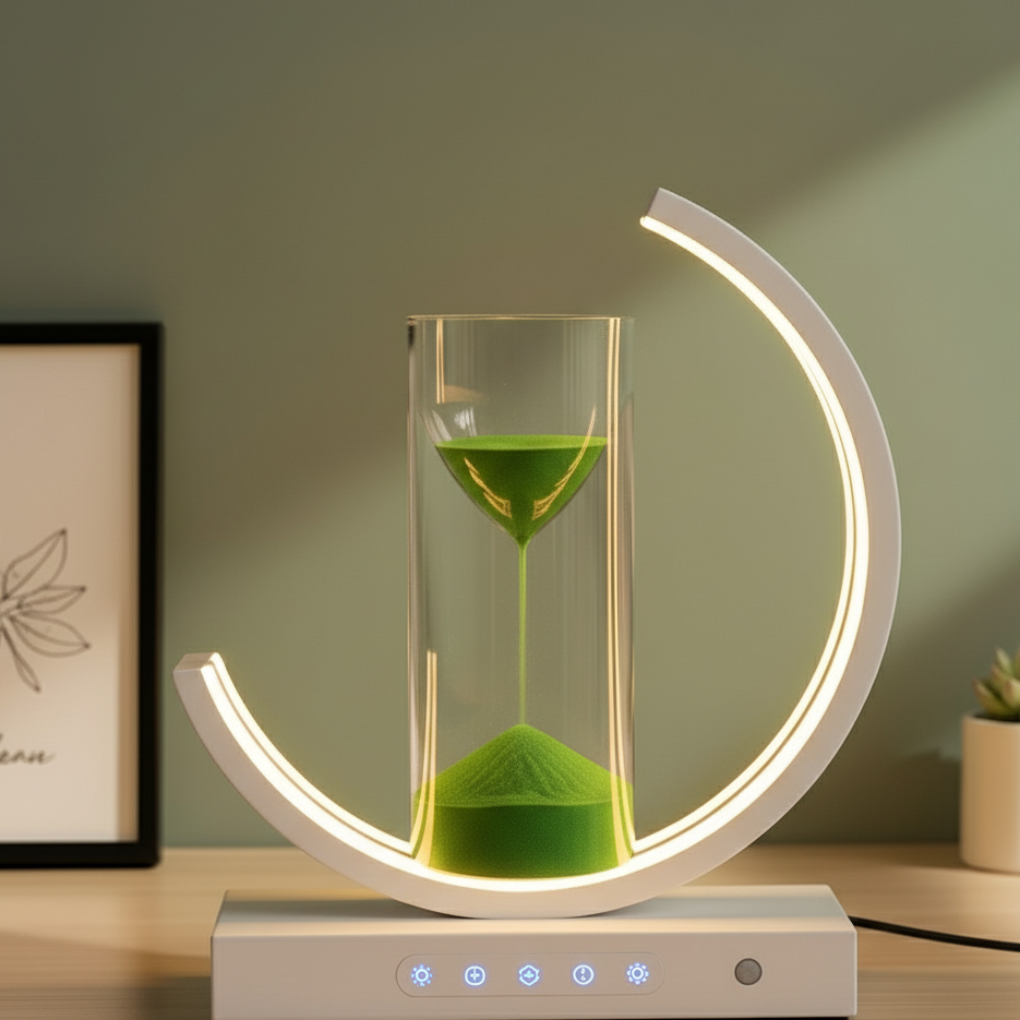 Nowoczesna lampa stołowa LED z piaskiem 3D na baterie | Szkło