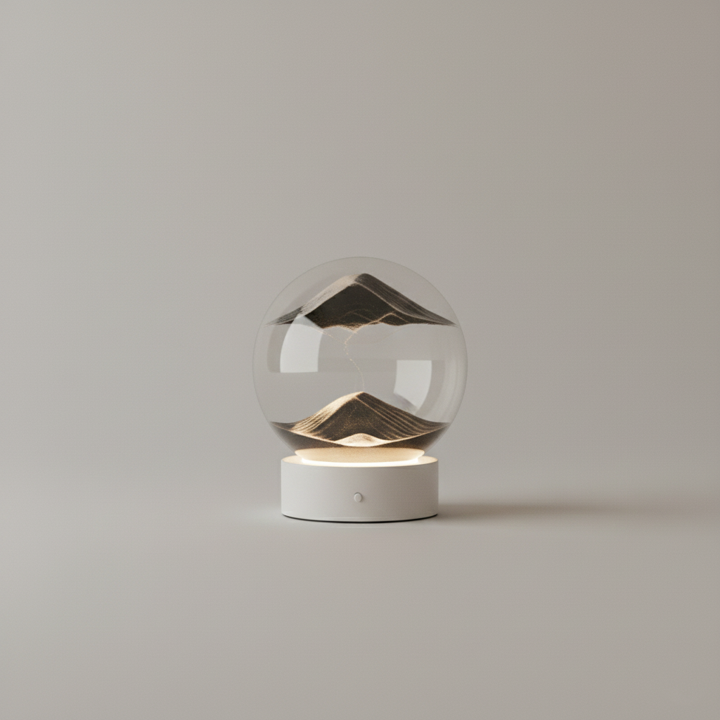 Nowoczesna lampa stołowa LED z piaskiem 3D na baterie | Szkło