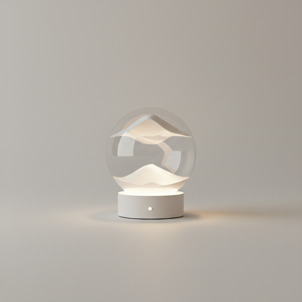 Nowoczesna lampa stołowa LED z piaskiem 3D na baterie | Szkło