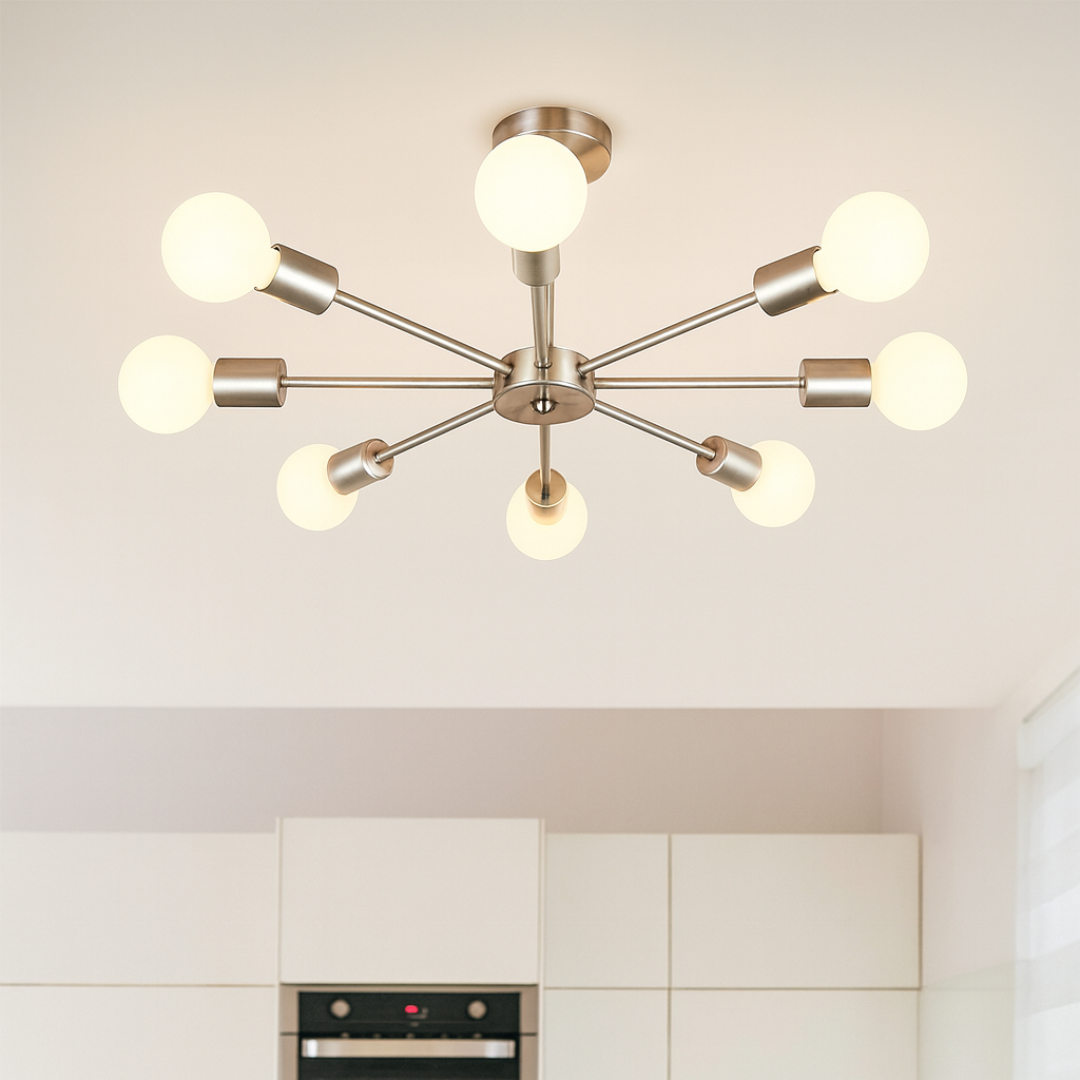 Nowoczesna lampa sufitowa Sputnik z 8 źródłami światła | Półfluorescencyjna