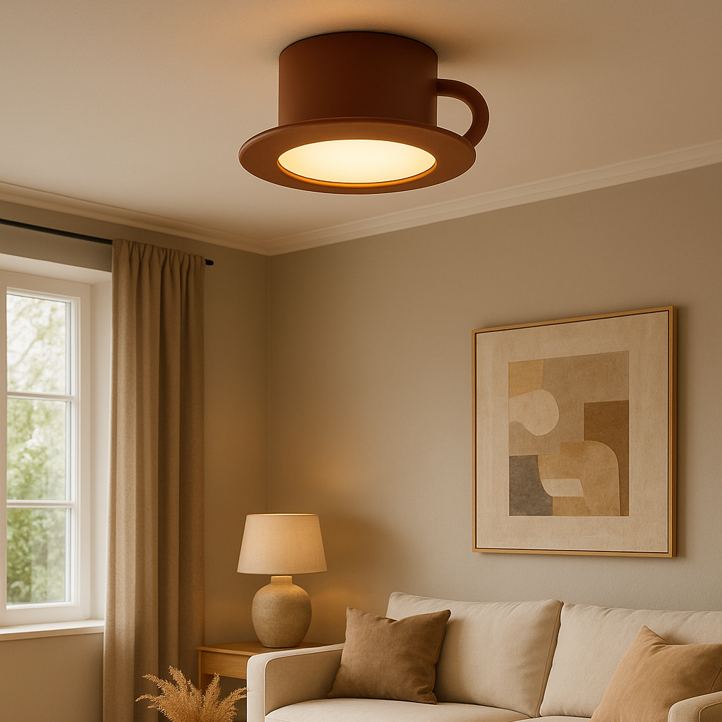 Ceramic ceiling lamp with a modern coffee cup design | LED