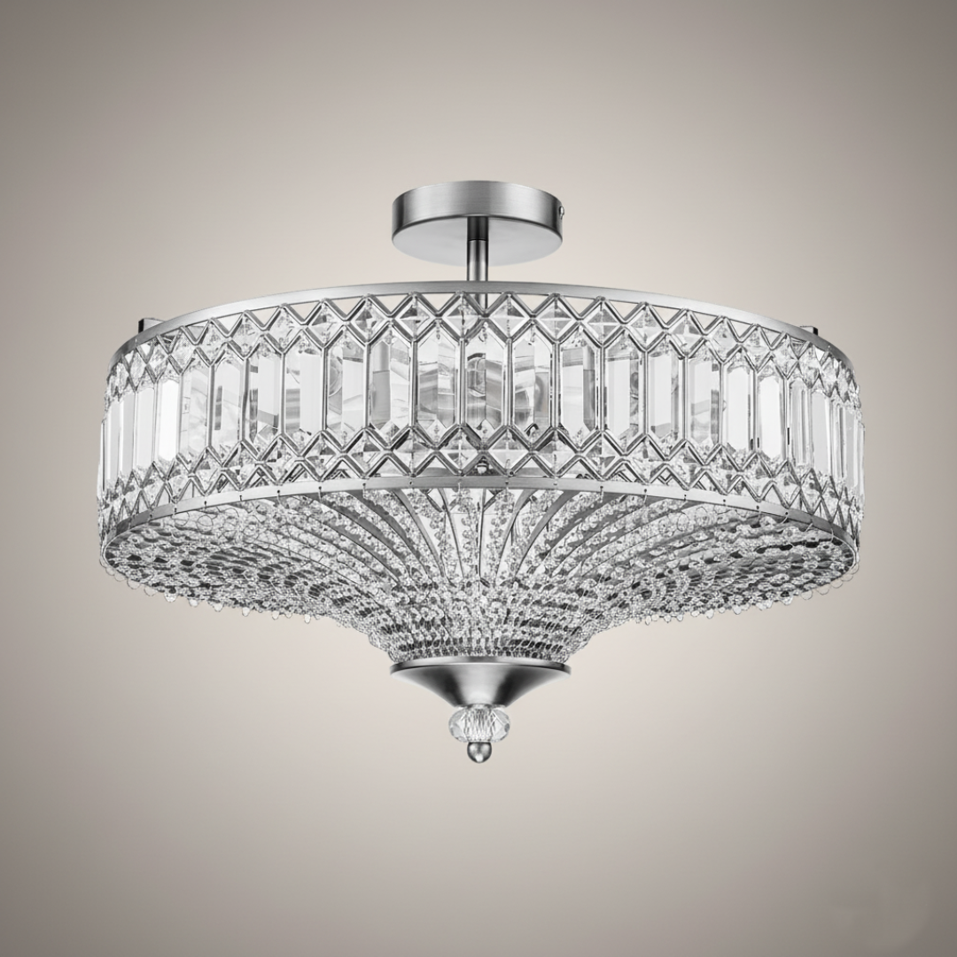 Nowoczesna lampa sufitowa półfluorescencyjna z kryształami | Rzeźbiona