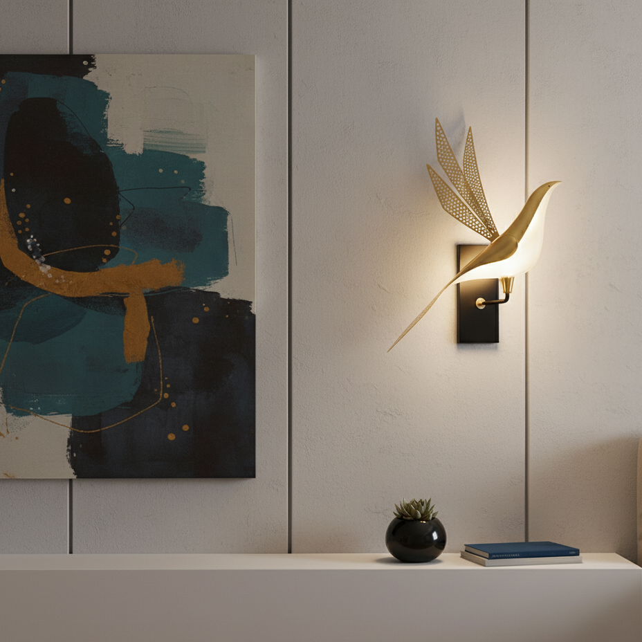 Nowoczesna lampa ścienna w kształcie ptaka do sypialni | Złota