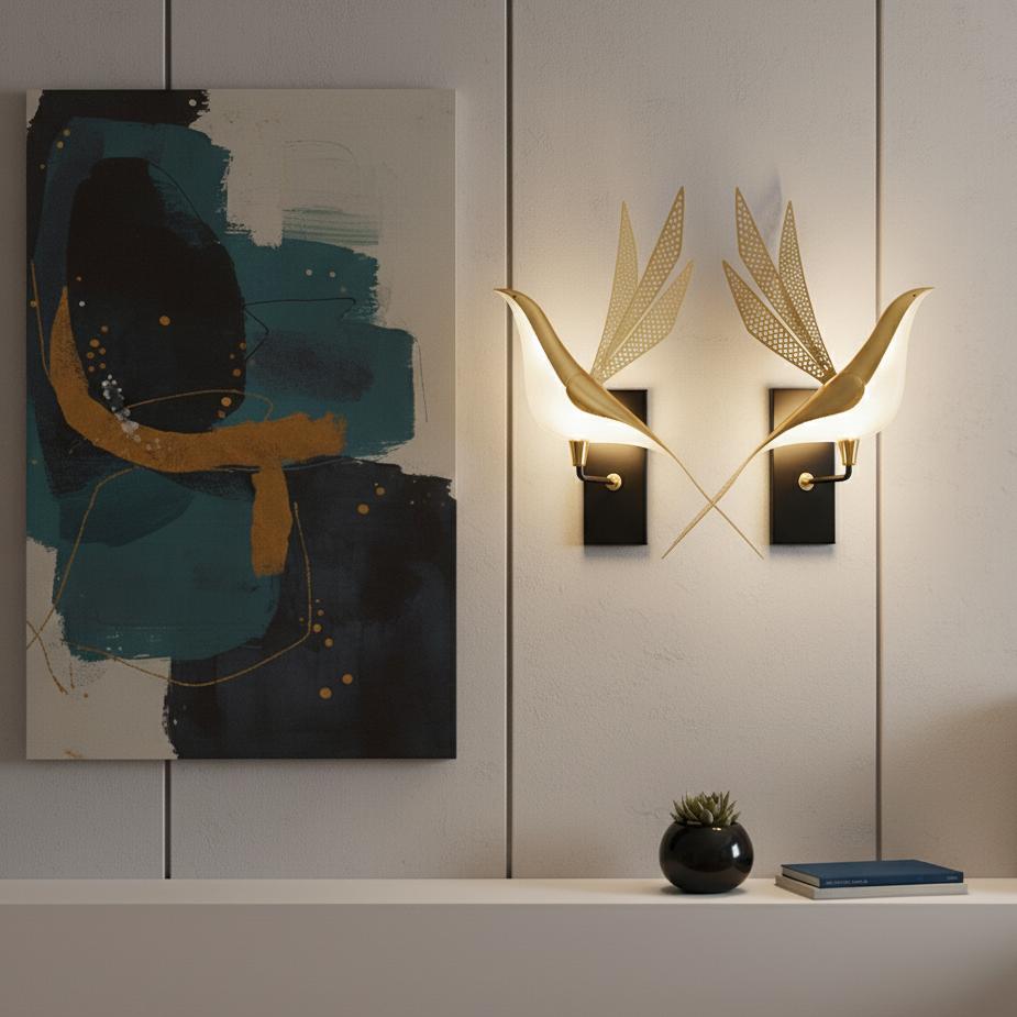 Nowoczesna lampa ścienna w kształcie ptaka do sypialni | Złota