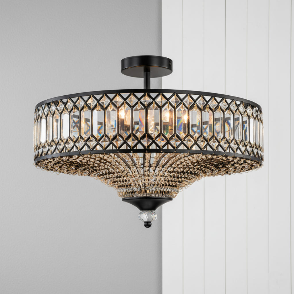 Nowoczesna lampa sufitowa półfluorescencyjna z kryształami | Rzeźbiona