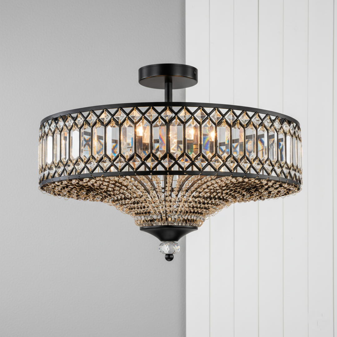 Nowoczesna lampa sufitowa półfluorescencyjna z kryształami | Rzeźbiona