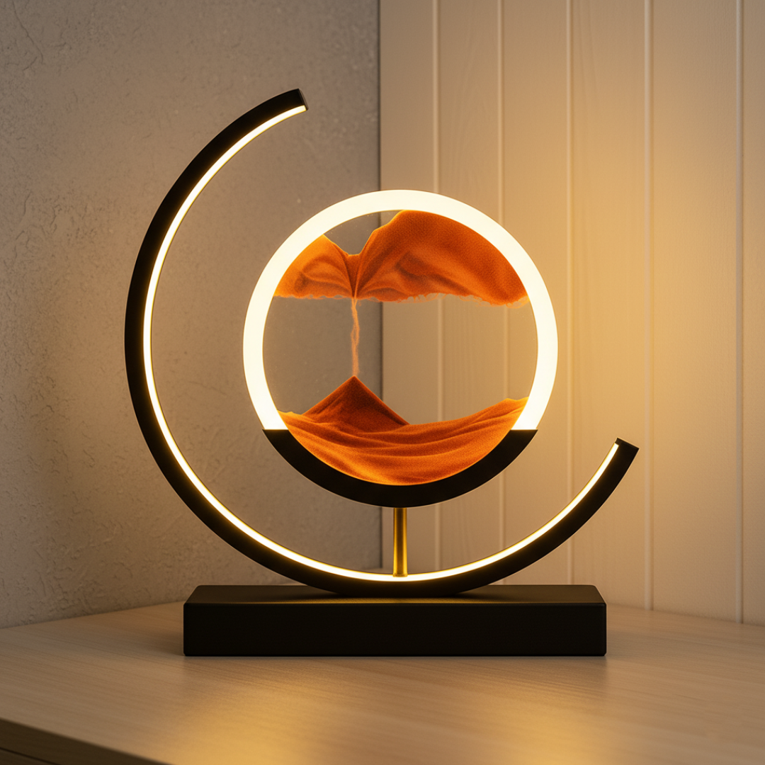 Nowoczesna lampa stołowa LED z piaskiem 3D na baterie | Szkło